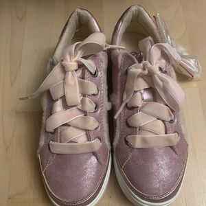 UGG Pink Suede Satin Lace Sneakers New Size 2